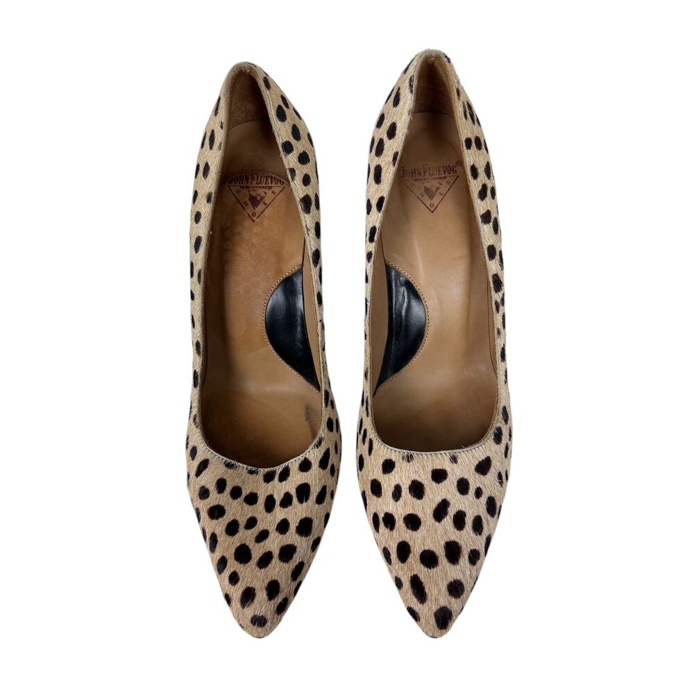 John Fluevog Cheetah Print Calf Hair Big Presence Desmond Leather Heels 7 - Picture 3 of 8